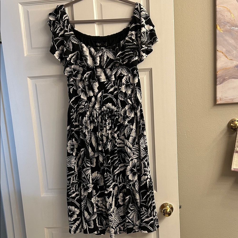 Ralph Lauren Black and White Floral Midi Dress
